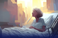 Image of a woman waking up after being declared dead.